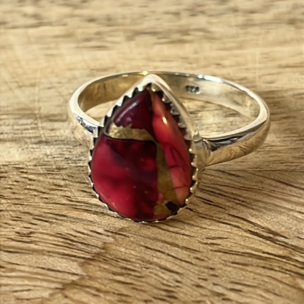 Red Rose Copper Dahlia 925 Solid Sterling Silver Gemstone Ring Size 8.25 - Picture 8 of 8